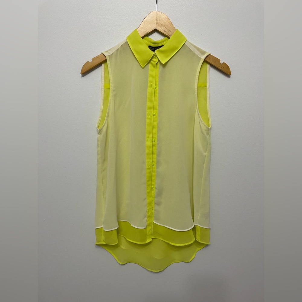 EXPRESS Yellow and White Sleeveless Blouse